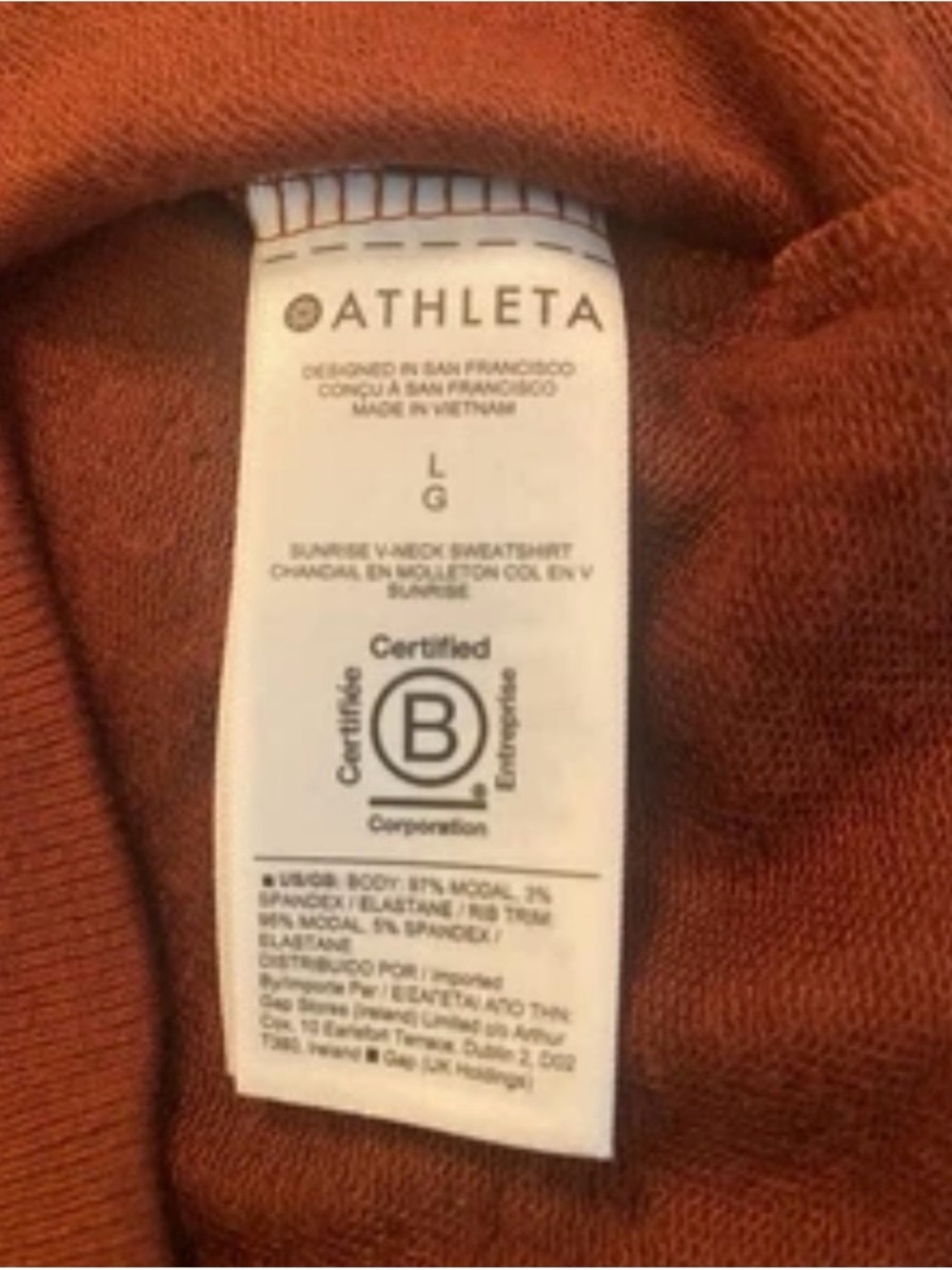 Athleta Long Sleeve Top Large Copper Brown V Neck Lightweight Thumb Holes - Picture 6 of 8